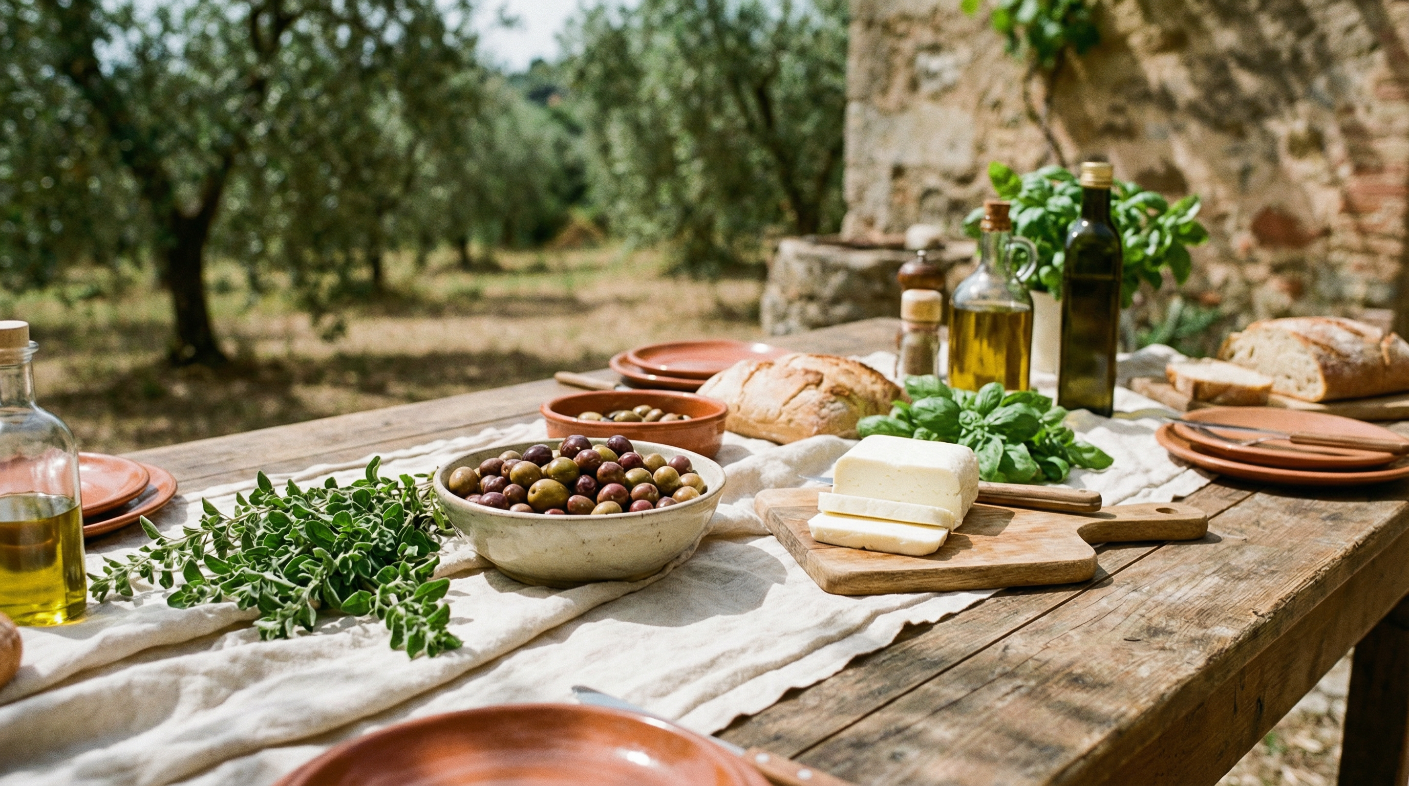 Rustic table setting with Grillaki cheese