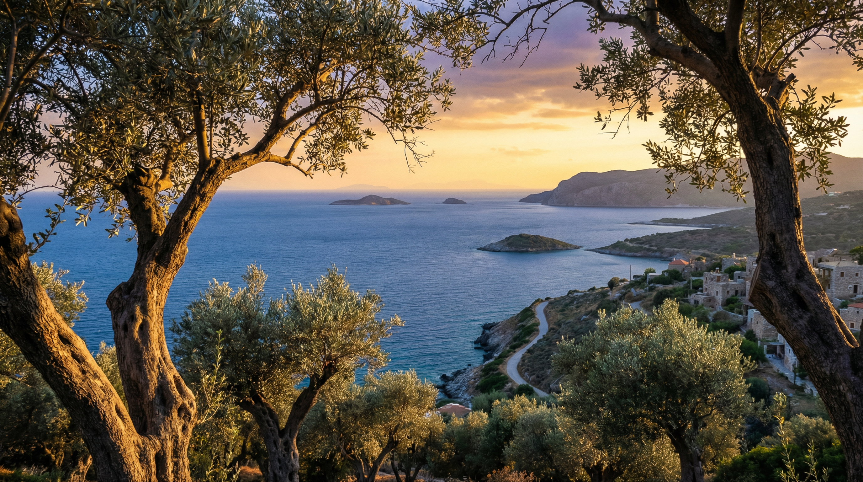Greek coastline at golden hour